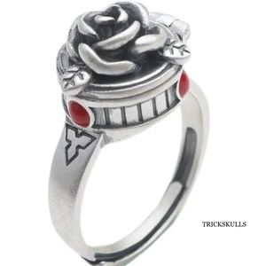 Rose Box Poison Pill Secret Compartment Open Adjustable Modern Retro Ring New!
